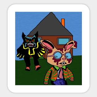 drawing vampire rabbit with dark creature Sticker